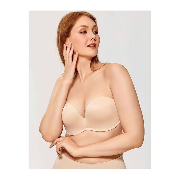 CALVENA Women's Slightly Lined Lift Support Plus Size Lace Push up Strapless Bra - Picture 4 of 6